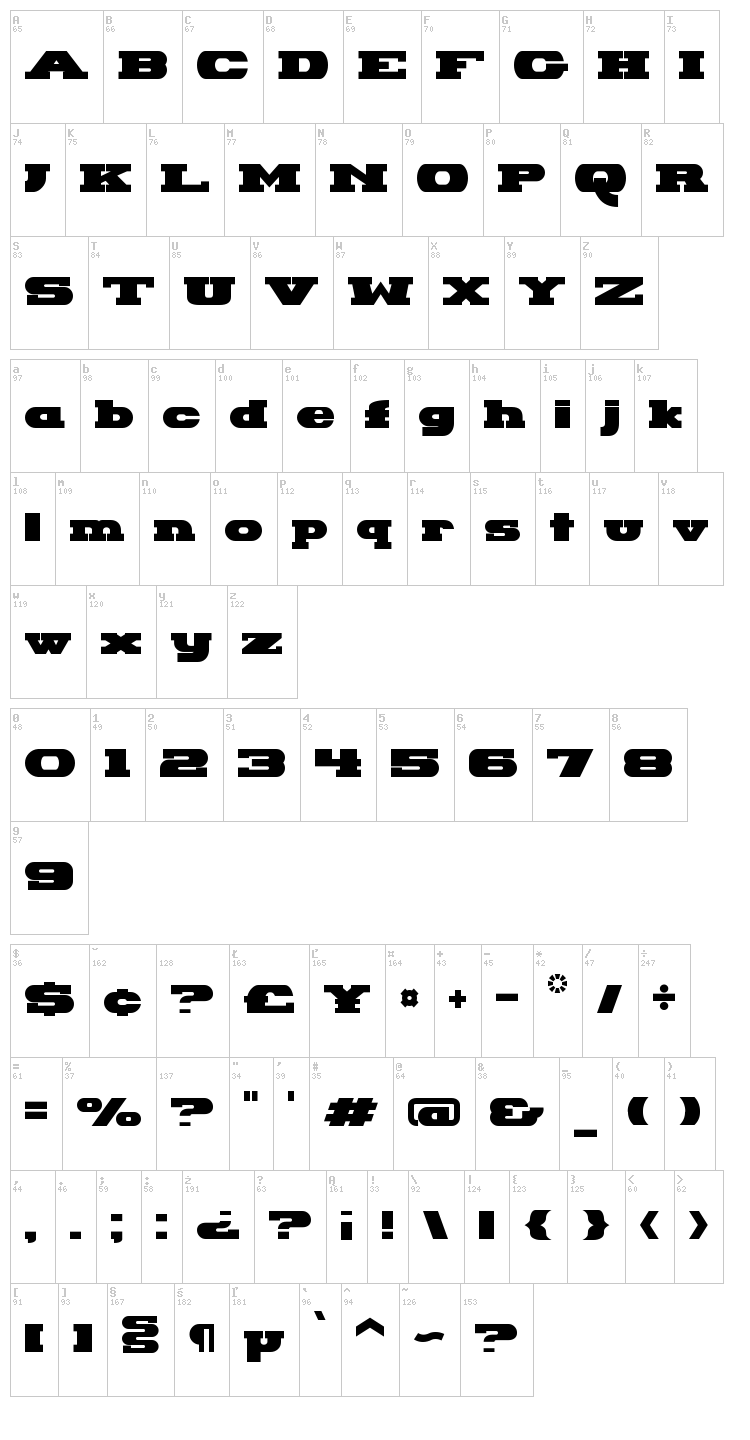 Hackney Block font map